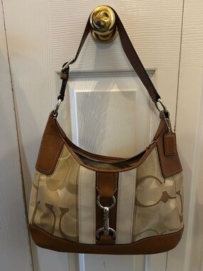 Coach Tan and Cream Signature Shoulder Bag